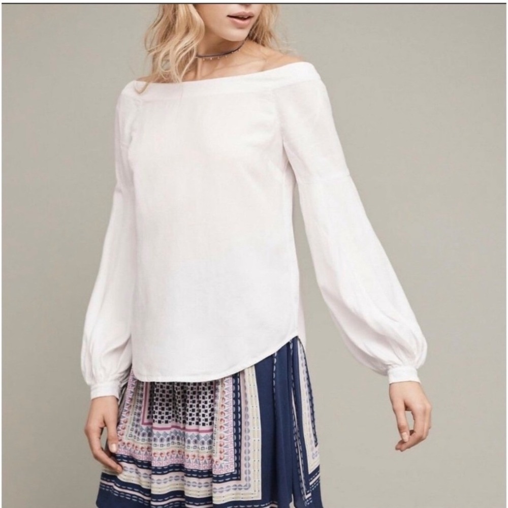 Floreat Poppy Bell Off The Shoulder Linen Blend White Blouse Size 6 Boho Peasant